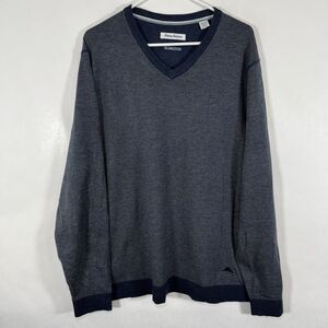 Tommy Bahama Island Zone V Neck Sweater Mens Size XL Navy Blue Cotton Poly Blend